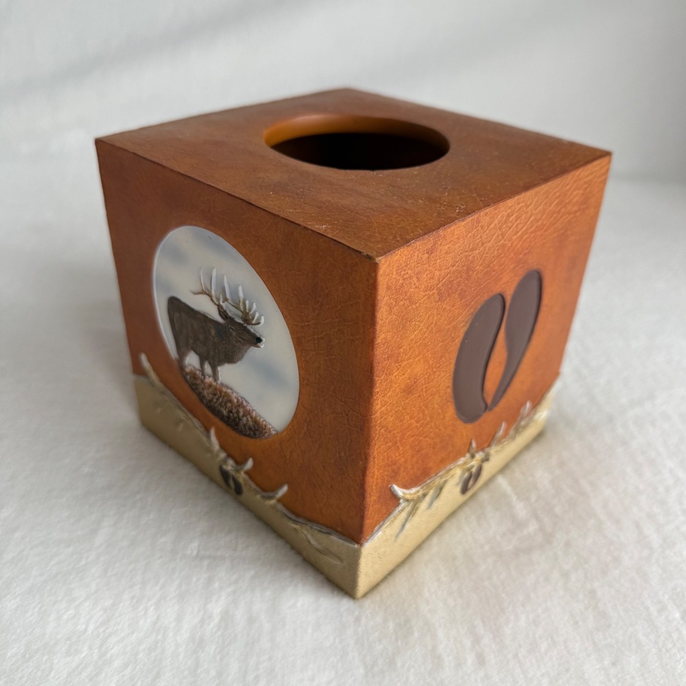 Vintage Bacova Guild Elk Square Tissue Box‎ Cover Rustic Lodge Cabin Ranch Deer